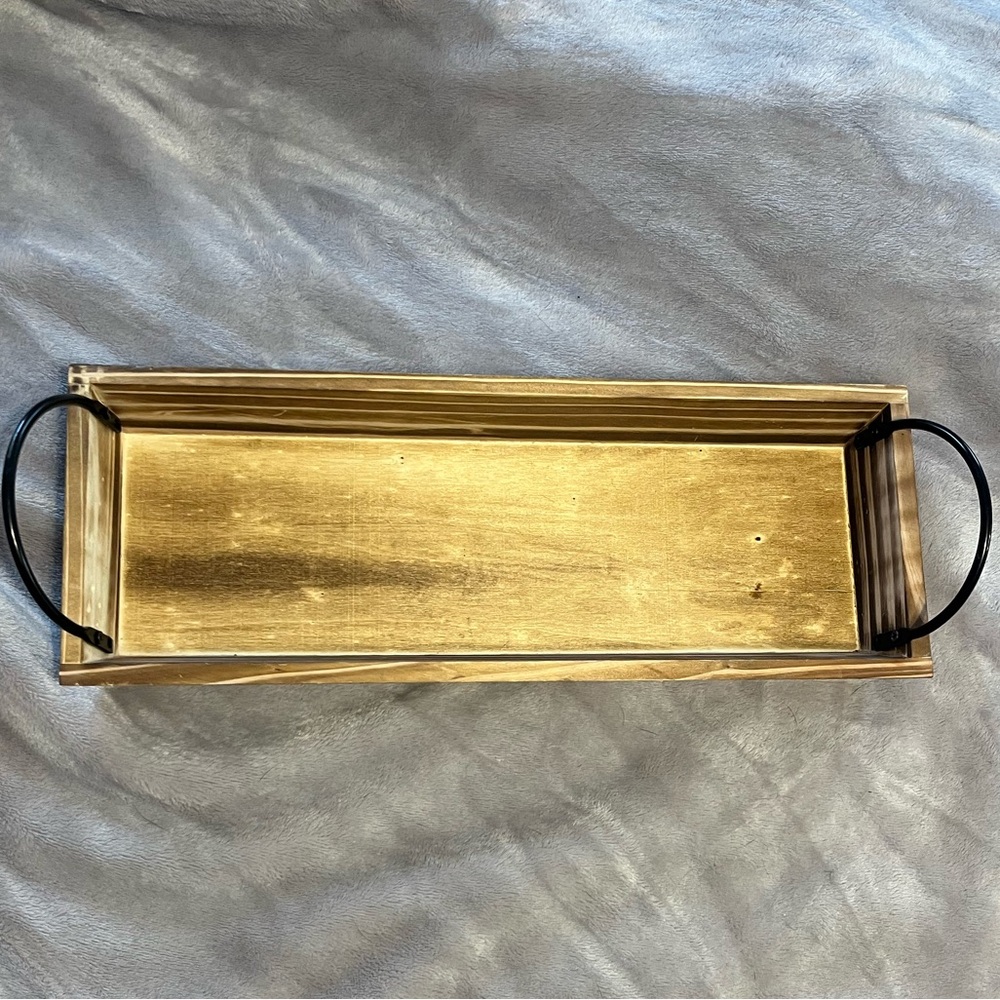 Wooden Tray With Black Handles